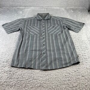 REI Mens Small Blue Striped Short Sleeve Button Down Cotton Shirt Dual Pockets